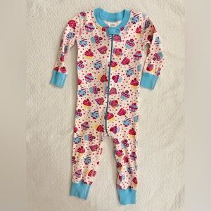 Hanna Andersson Colorful Cupcake Zipper Pajama Romper with Blue Trim